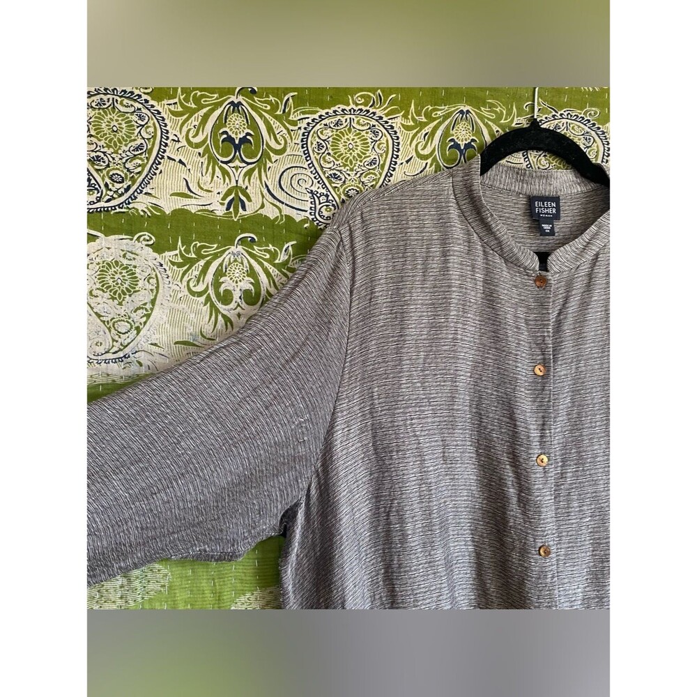 Eileen Fisher Yarn-Dyed Silk/ Linen Handkerchief Farmhouse Shirt Dress Size 1X - Picture 7 of 15